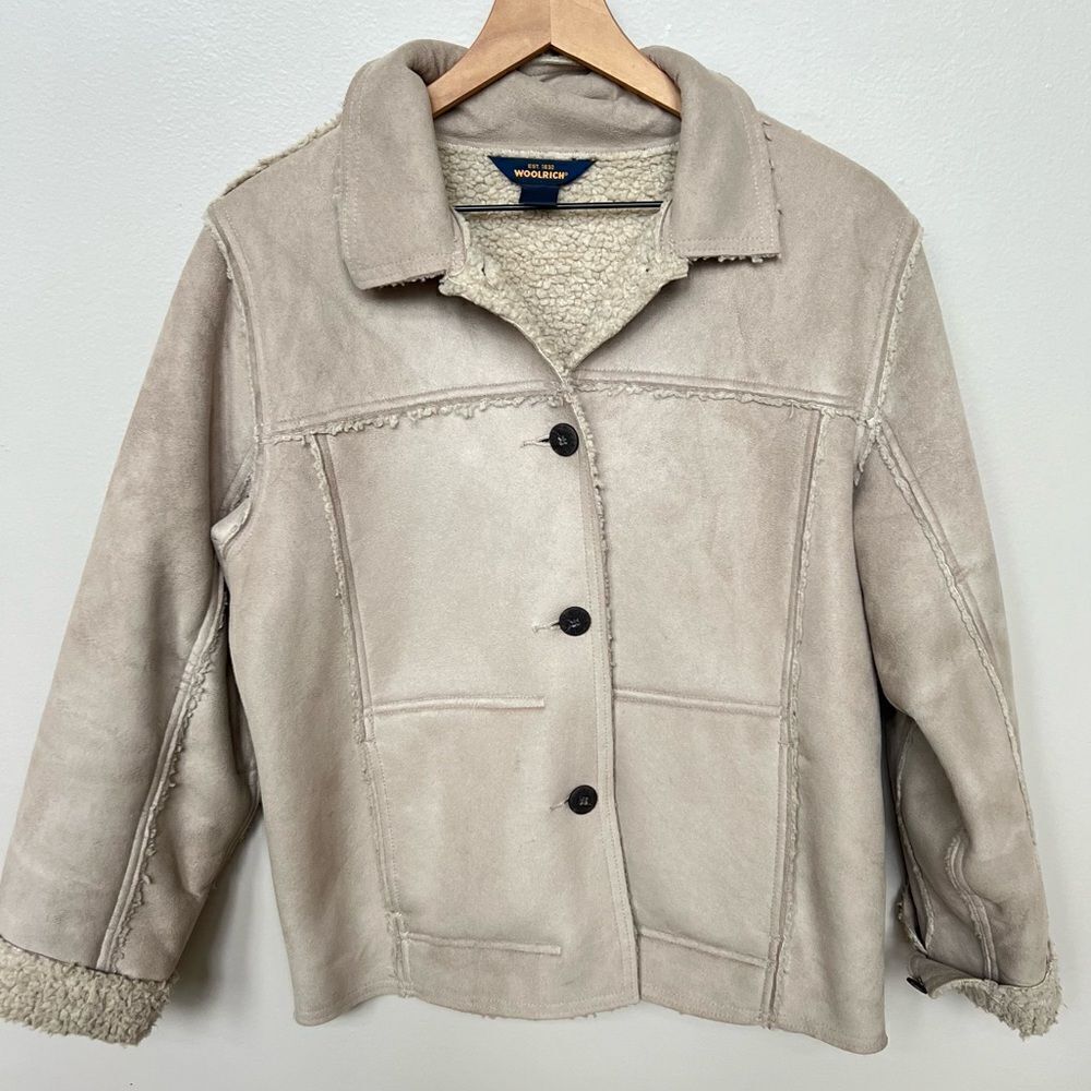 Vintage 1990’s Woolwich Putty Sherpa Lined Suede Like Jacket Women’s Medium Tan